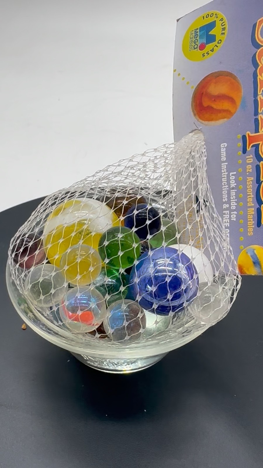 Vintage Glass Mega Marbles Collector Sampler Marbles 10 Oz NOS Net Bag