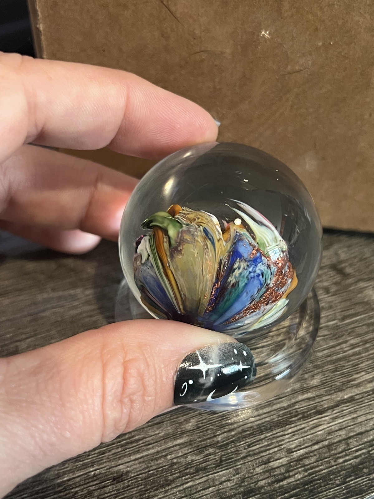 Signed Doug Sweet Dichroic Millefiori Studio Art Glass 1.75″ Marble Paperweight