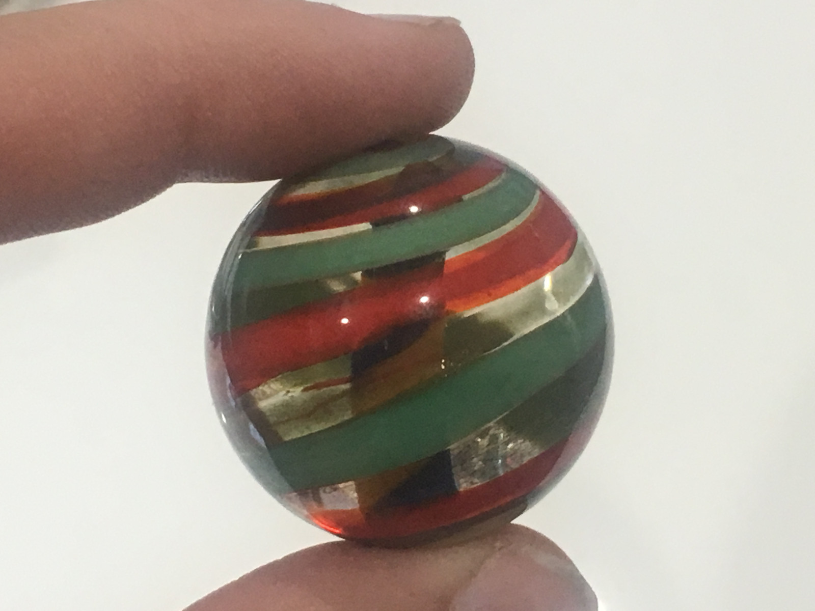 Unknown Age Blown Glass Shooter Marble Green Red Blue Yellow Swirl