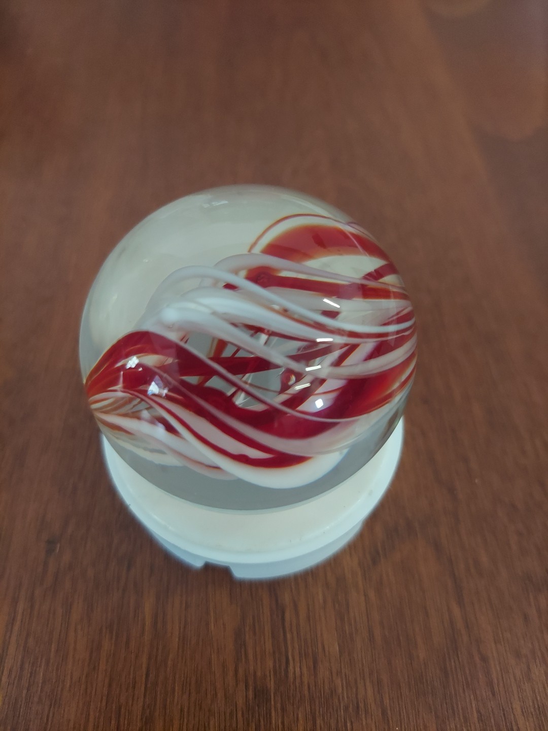 Handcrafted /blown( Studio) 1 3/4 Large Marble .red White Spiral Art Glass.