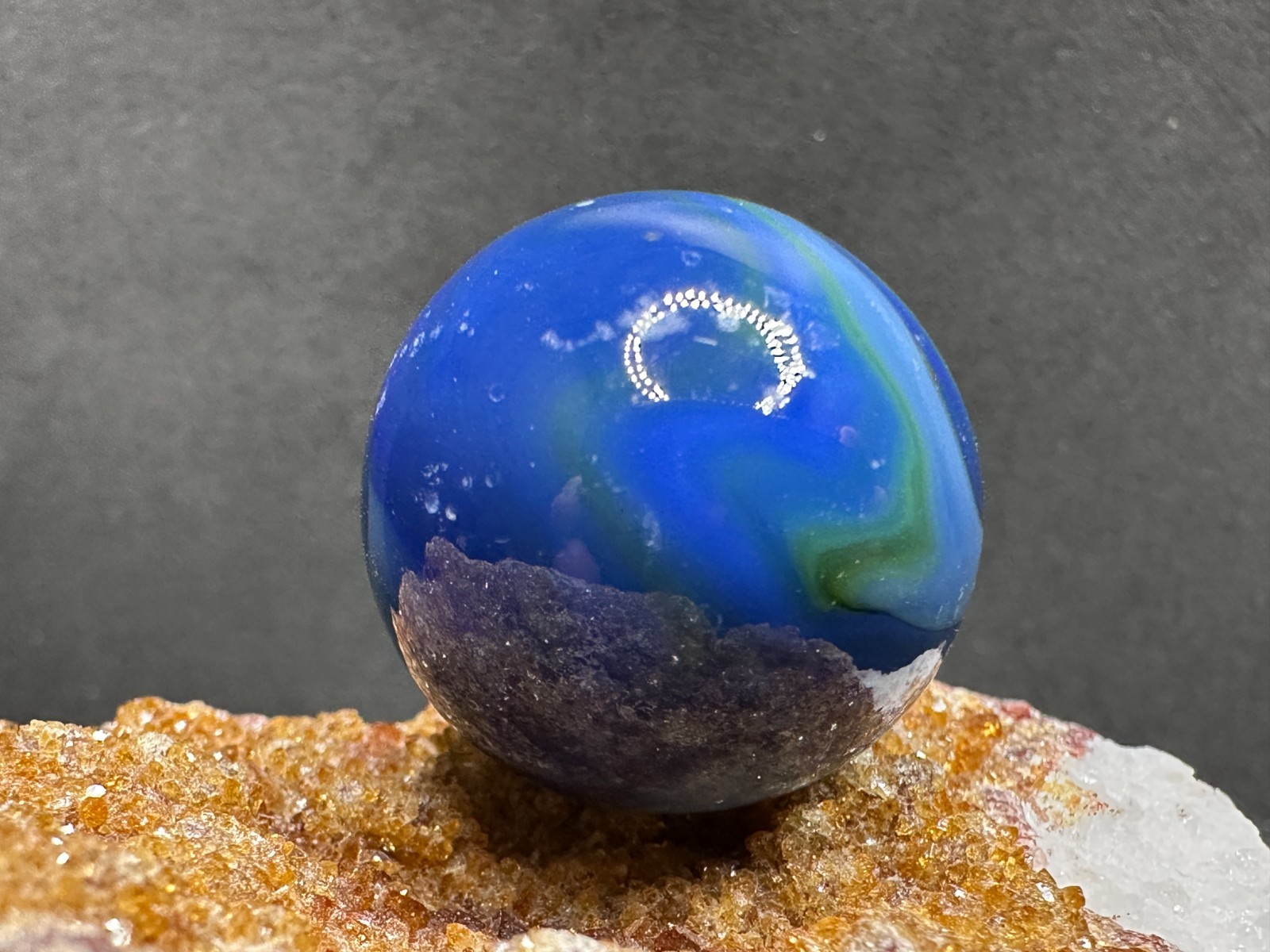 Vintage Multi-Color Swirl Marble – Blue Shades w/Green – .96″ SHOOTER!