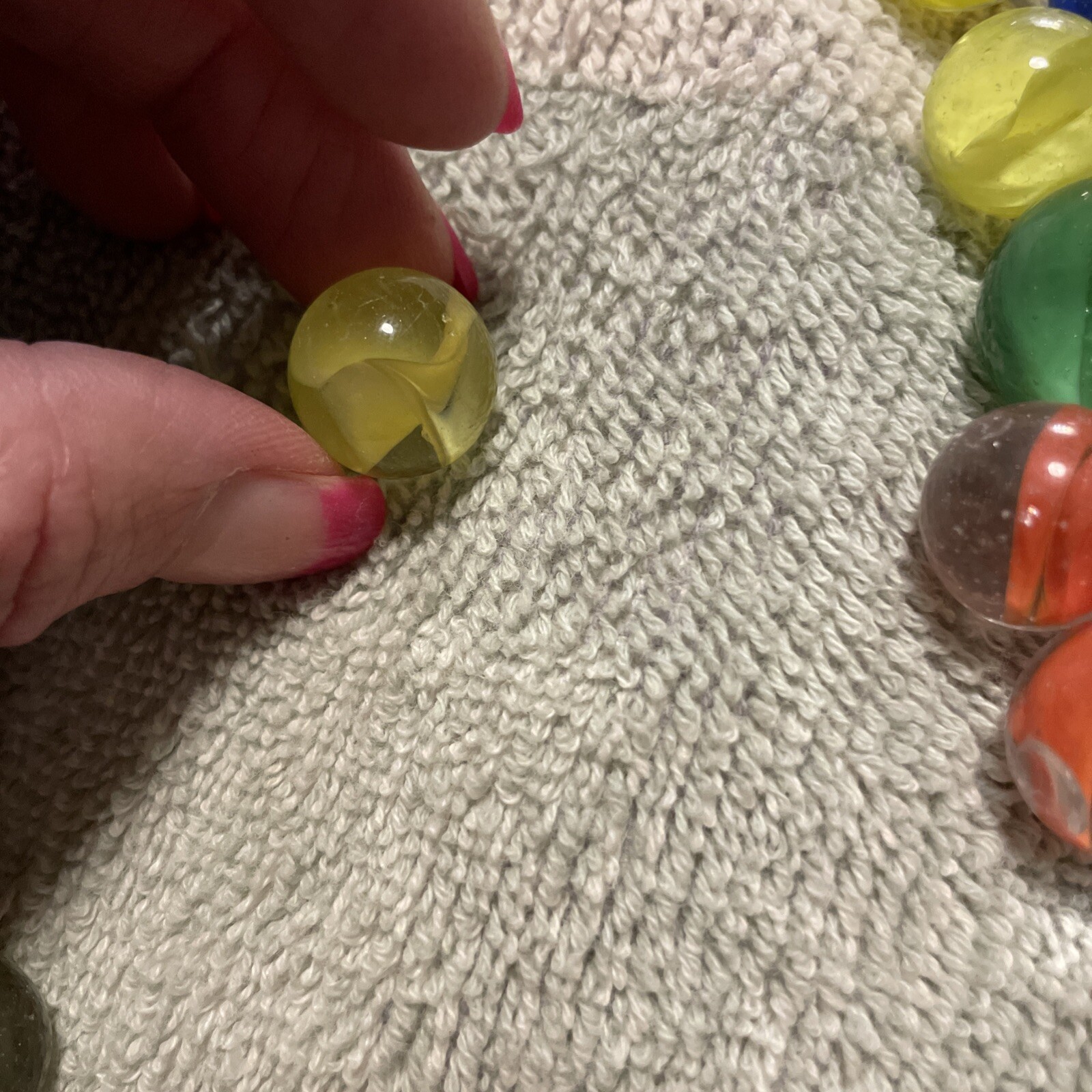 1930-1940’s cat eye 4 vein marbles. Total 12, 1 In, .75 , 10 .50