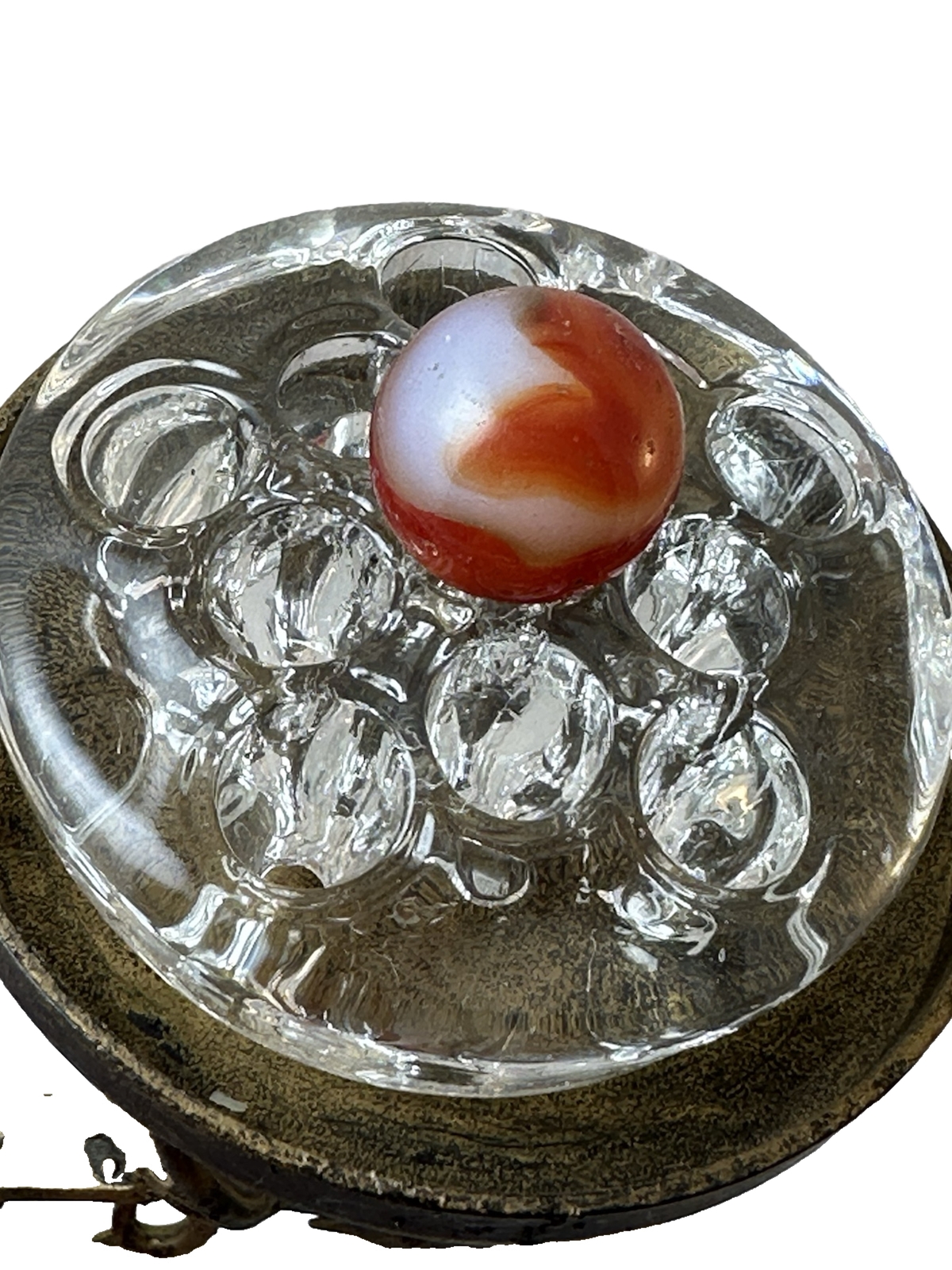 85/128 RED, BROWN & OPAQUE WHITE SHOOTER MARBLE SMOOTH