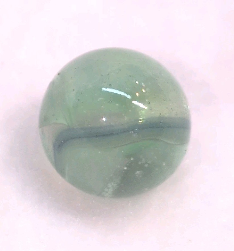 Vintage Slag Swirl Glass Marble Green Blue Black Ribbon Stripe Machine Made 5/8″