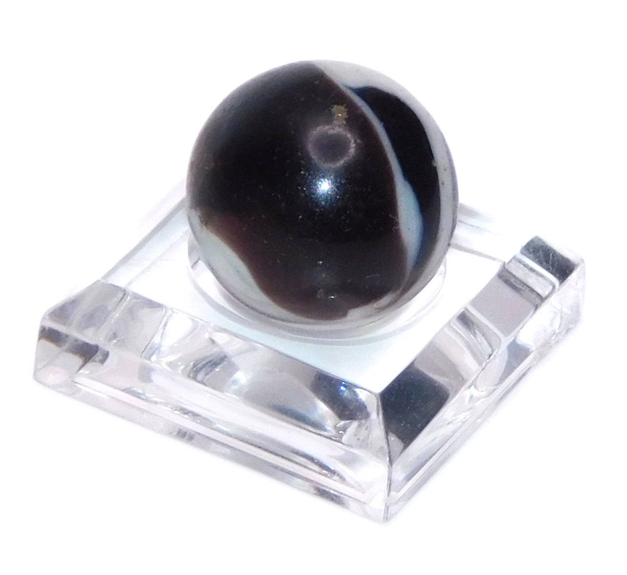Vintage Glass Marble Near Opaque Black White Corkscrew? UV Reactive 0.59″ #U-15