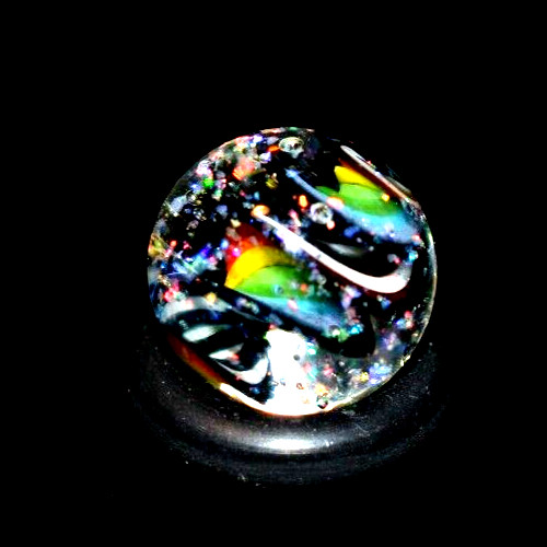 BRYAN TRILLAS GLASS MARBLE/.550″-OPAL RAINBOW ZEBRA PEEWEE-UV,ORANGE,YELLOW,LIME