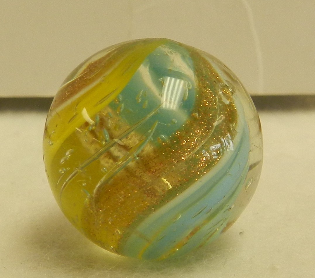 #19833m Bigger .85 Inches Vintage German Handmade 2 Color Ribbon Lutz Marble