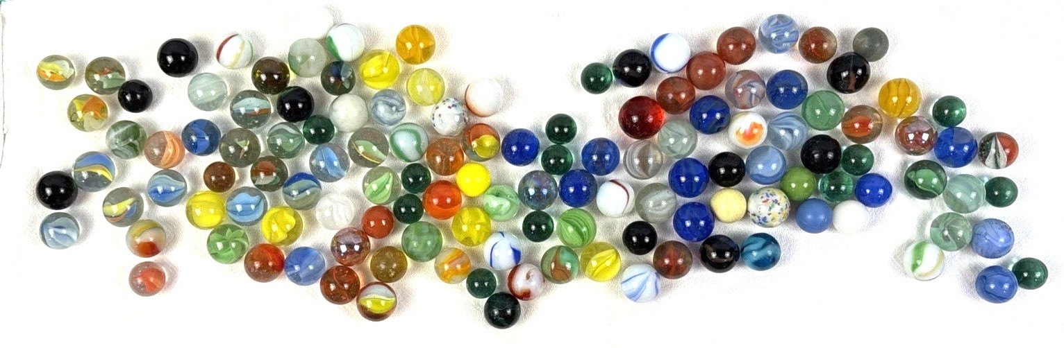 Vintage Small Ball Mason Jar Filled with 130 Assorted Marbles Sizes&Colors MS04