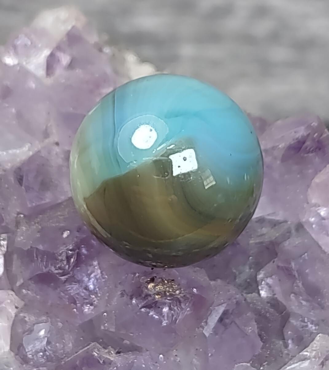 Gorgeous Opaque Blue & Tan Color Old Patch NM Vitro Agate Vintage Marbles .62″