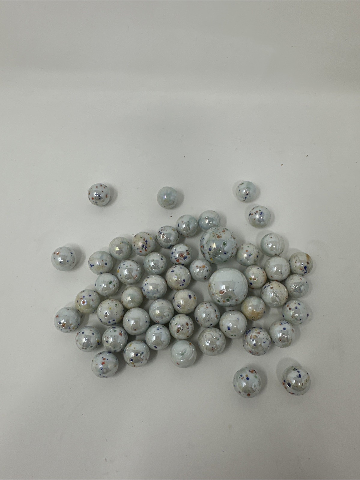 50 Vintage Glass Marbles Confetti White With Colored Speckles – 2 Large