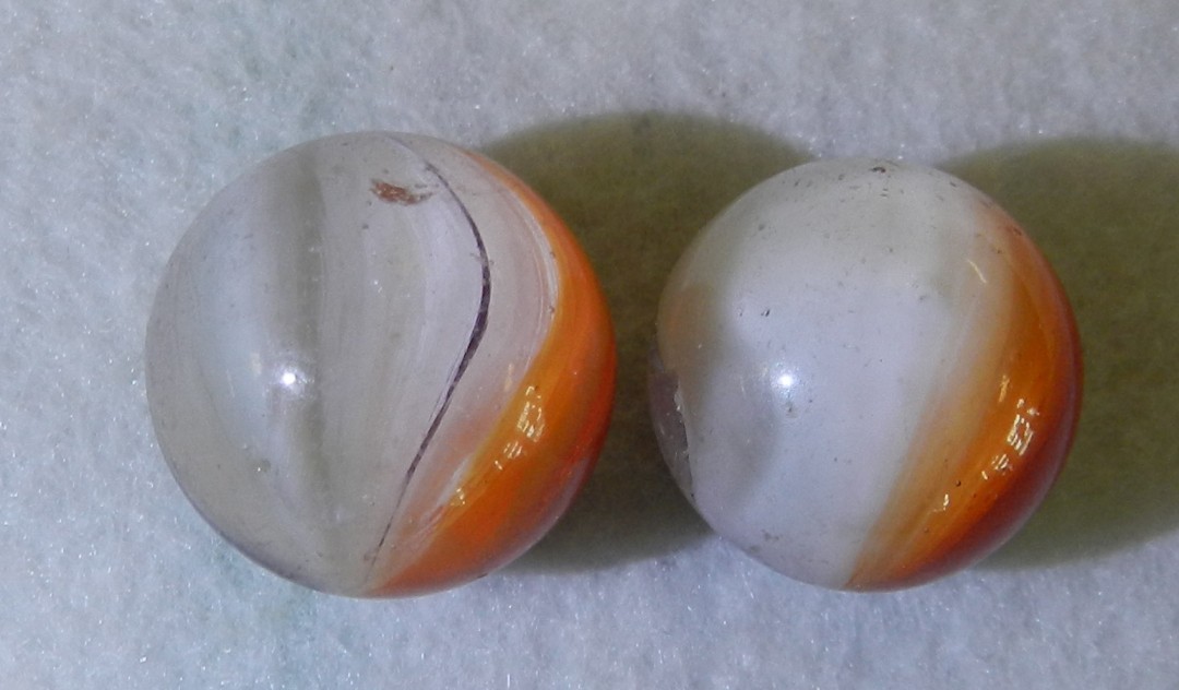 #21111m Vintage Pair of Cull Master Marble Tiger Eye Marbles .65 and .69 Inches