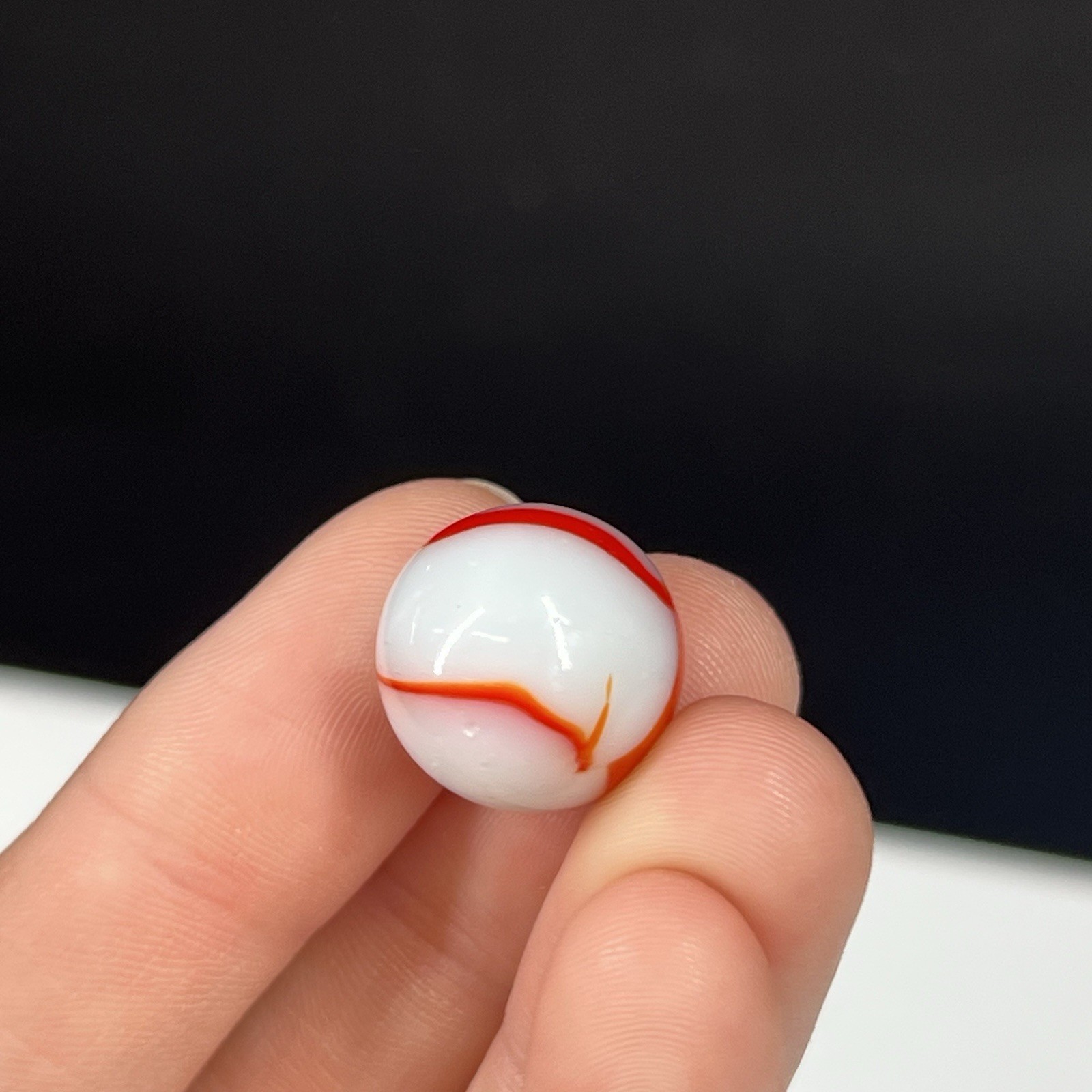 VTG Cool Art Glass Swirl Marble Peltier Akro Agate Vitro .6” Red Orange White
