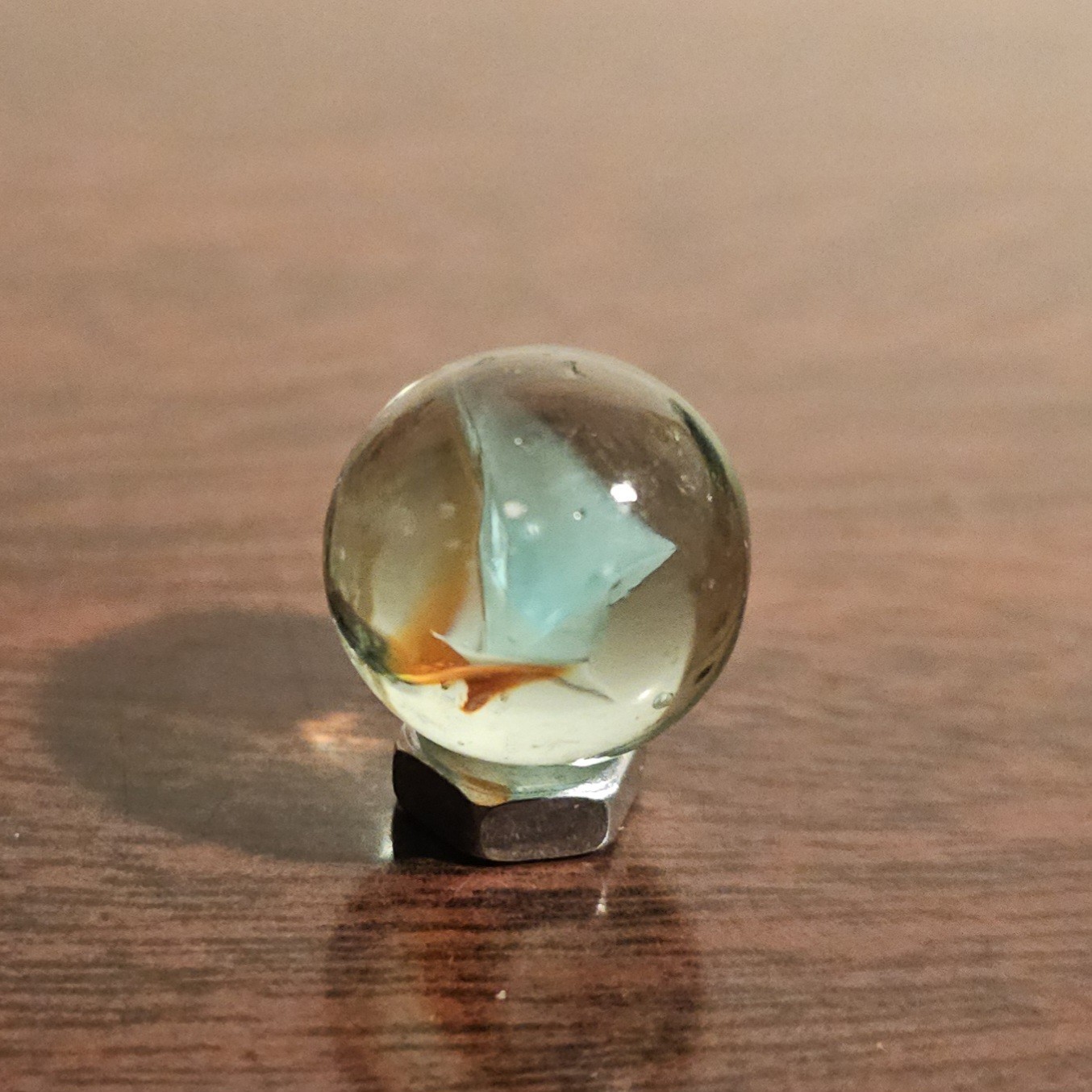 Vintage Red White Blue 3 Lobe Banana Cats Eye .593 Glass Marble