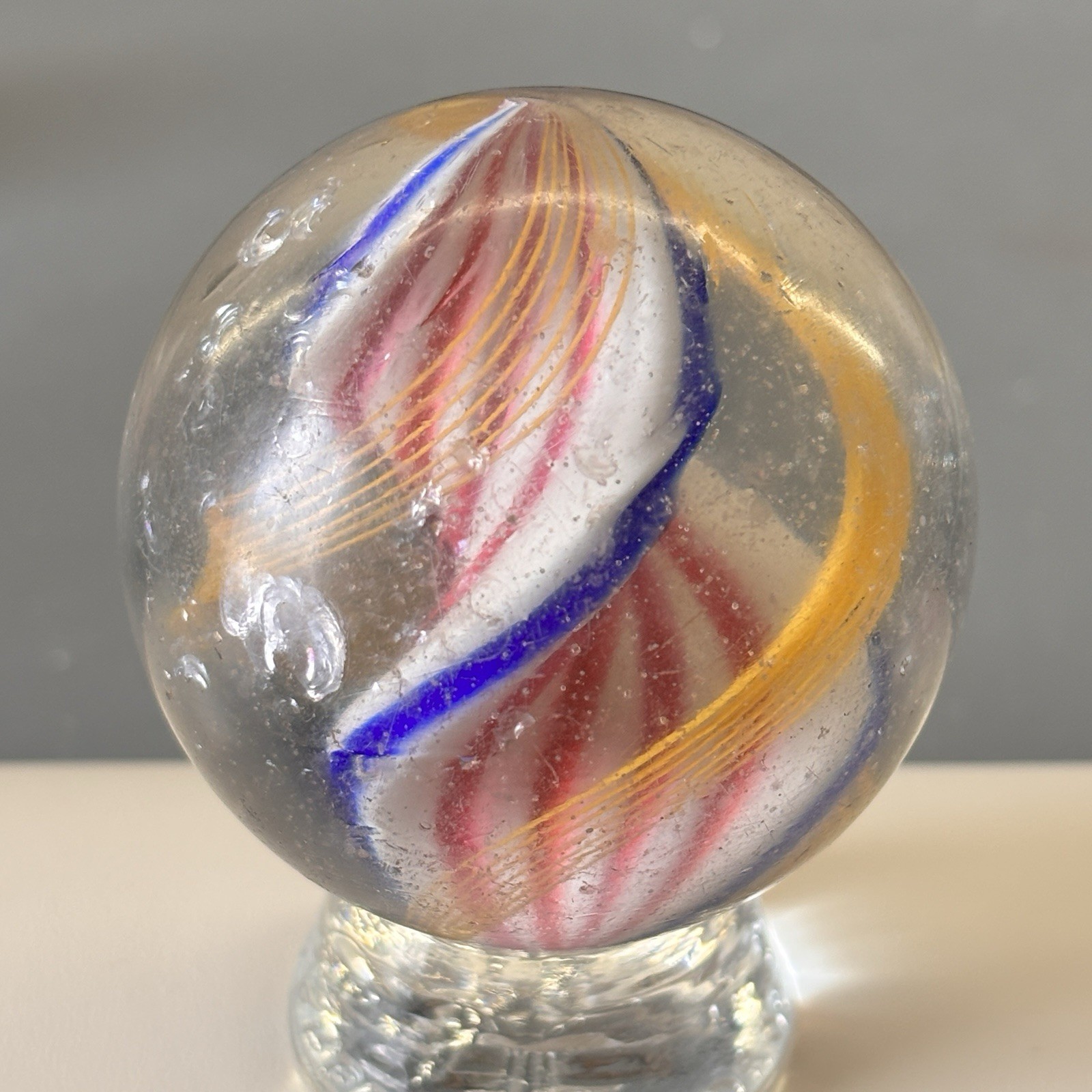 💥Antique German Handmade Wide Ribbon Core Marble 2.38” NM Please Make An Offer
