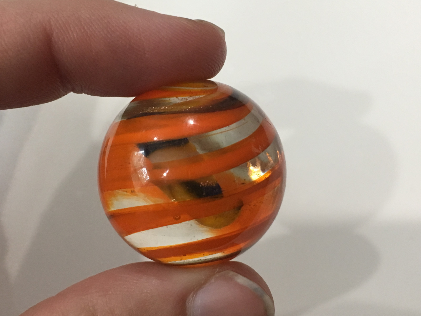 Unknown Age Blown Glass Shooter Marble Orange Gold Swirl