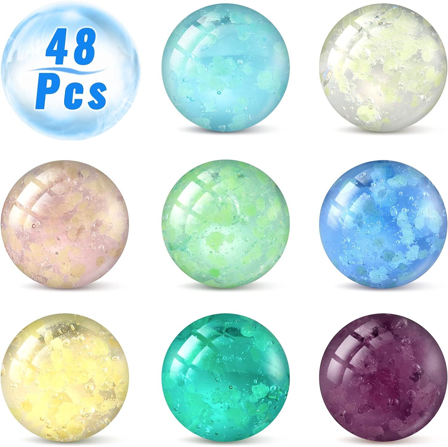48 Pieces Marbles Glow In The Dark Marbles For Kids Mixed Colors Luminous Glass