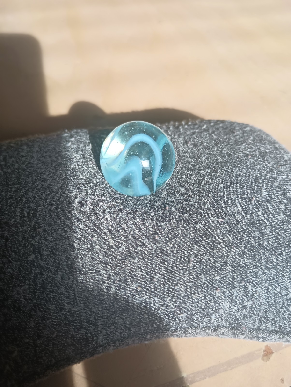 Vintage Hand Blown Art Glass Marble Shooter Swirl Collectible Light Blue Clear