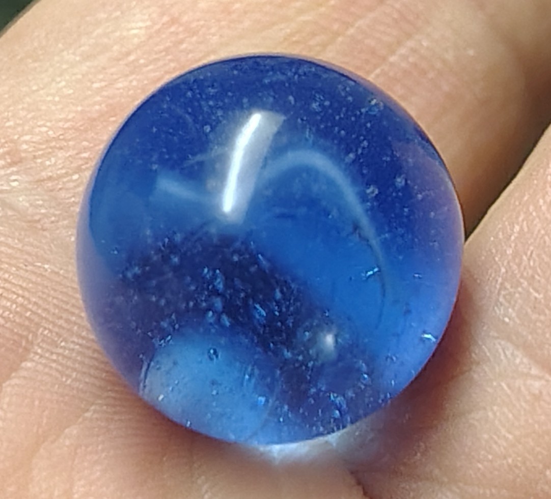 Vintage Sapphire Blue WV Swirl Marble 0.61″ Translucent Lots Of Tiny Bubbles NM