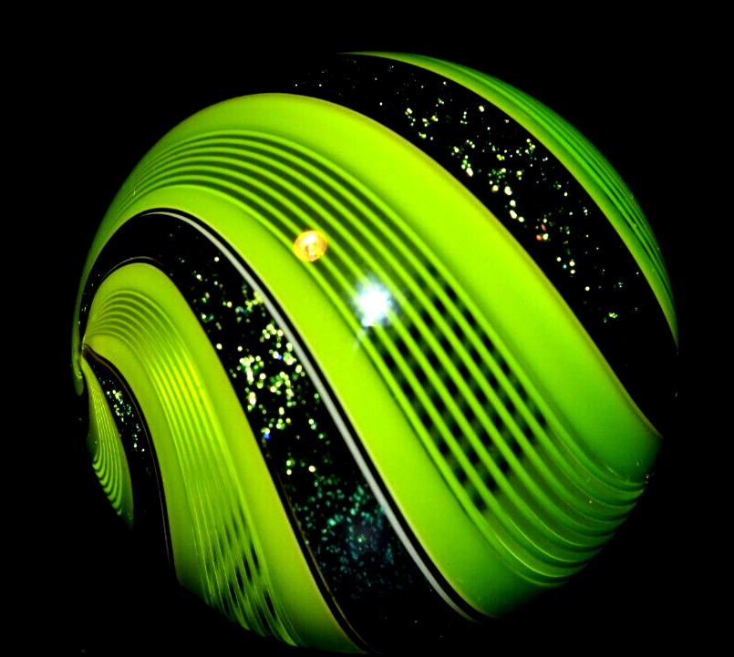 HOT HOUSE GLASS MARBLE/1.734″-LIME DICHROIC BANDED FINE LINER #315-FAST SHIP