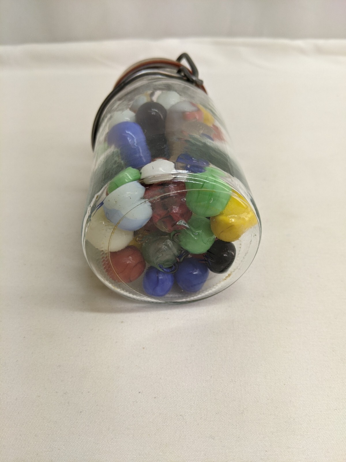 Vintage Marbles In Wire Lock Mason Jar 5 1/4″ x 2 1/2″ Lot of 67 Marbles LW
