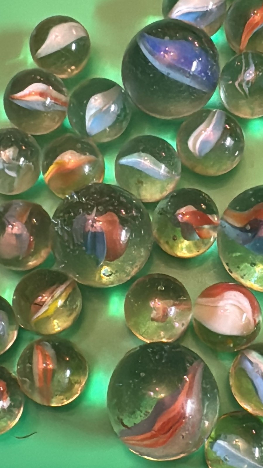 Vintage Glass Marbles Lot Clear Swirl Ribbon Core Mixed Colors Collection