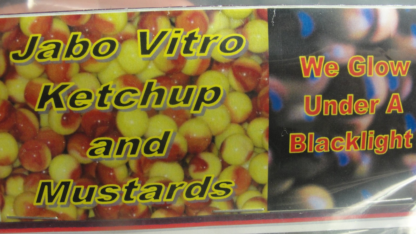 Jabo KETCHUP & MUSTARD UV marbles in bag signed by Jim King glow w/ blacklight