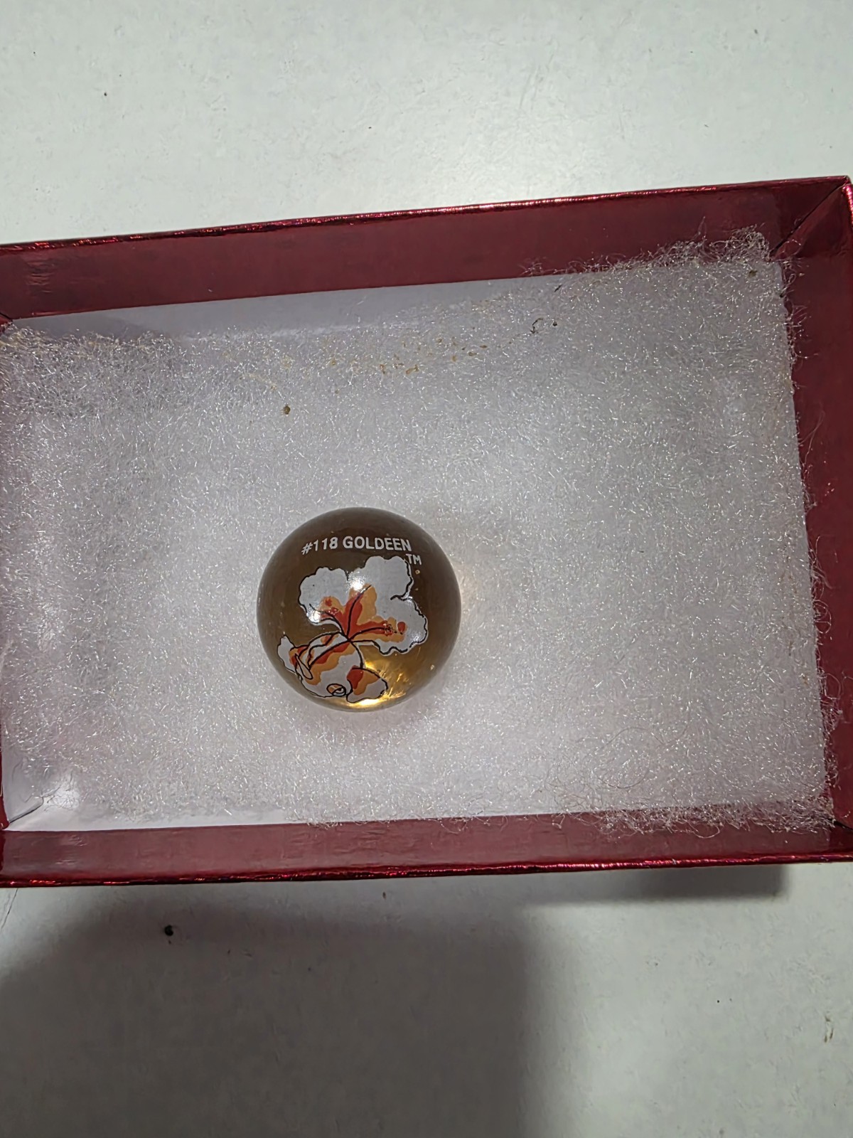 Vintage Art Glass Marble #118 “Goldeen” Hibiscus Flower Gold Brown Collectible