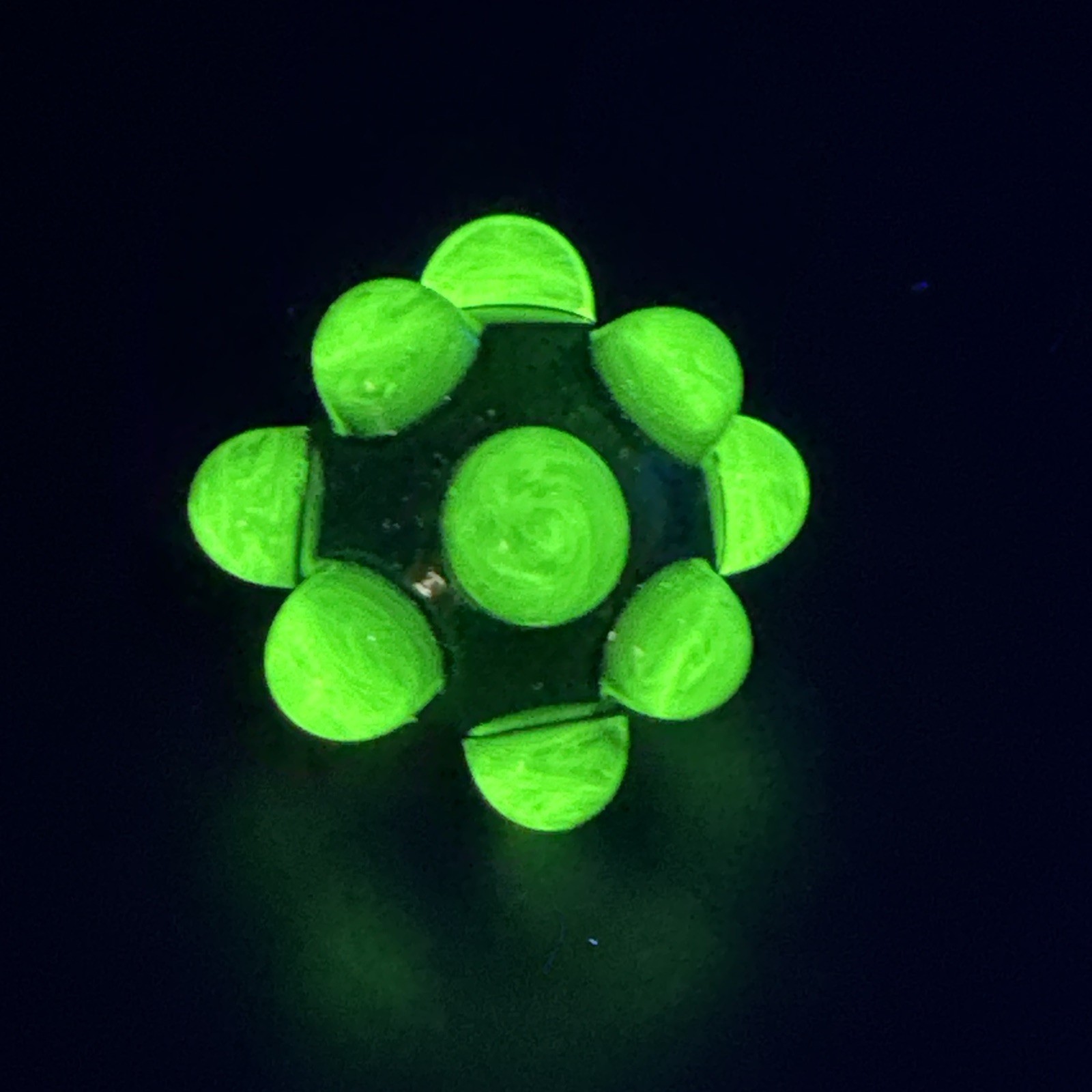 Contemporary Handmade Art Glass Marble 1.45″ Sparkle Core Hobnail With UV Green!