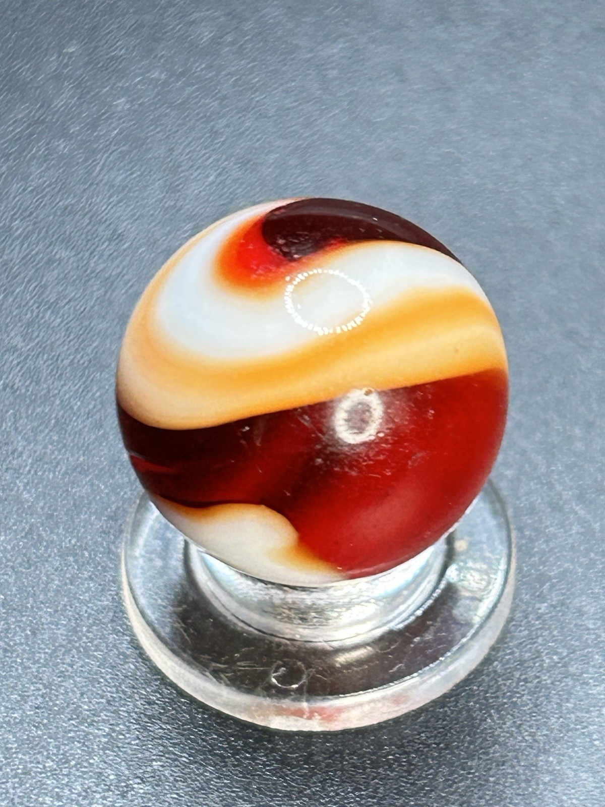 Classic Vintage Akro Agate Tri Color Red Snake Spiral Marble 0.709”