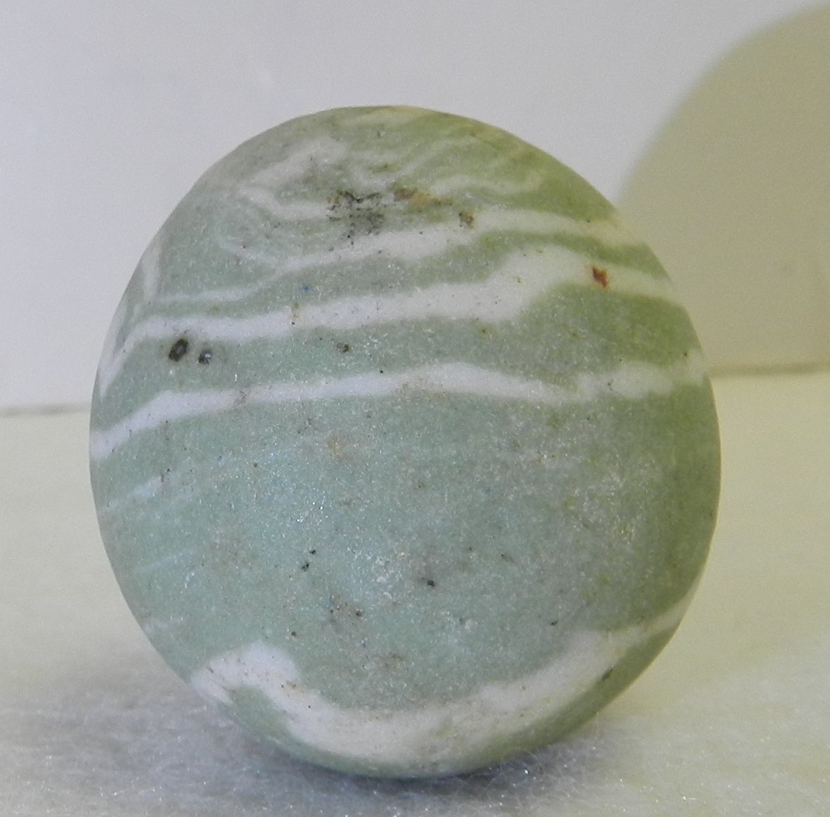 #20304m Vintage Error Out of Round Lined Crockery Shooter Marble 1.20 Inches