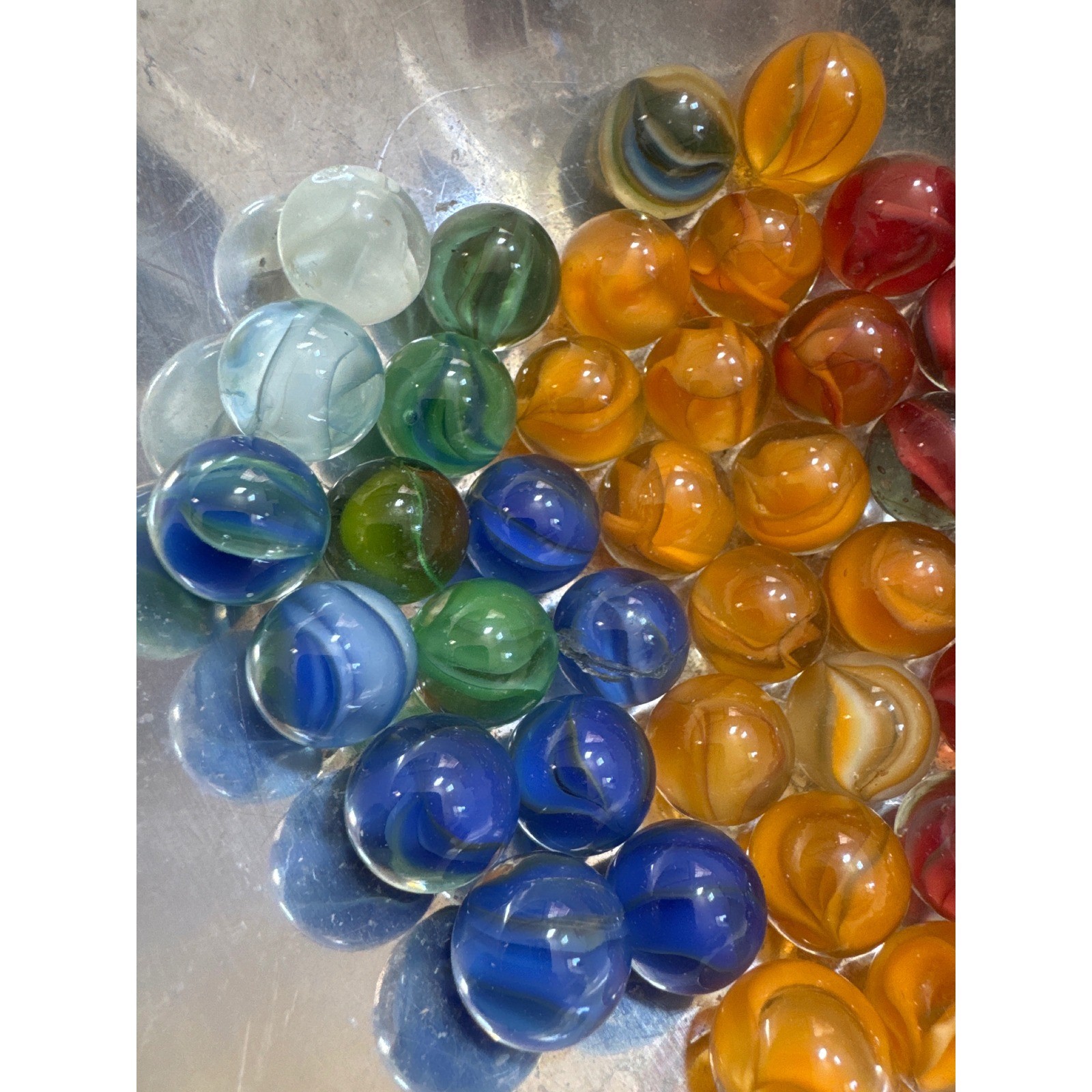 Vintage Cats Eye Glass Marbles Bulk Lot Assorted Colors Red Blue Green Orange