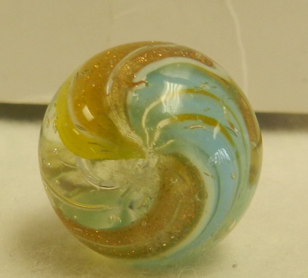 #19833m Bigger .85 Inches Vintage German Handmade 2 Color Ribbon Lutz Marble