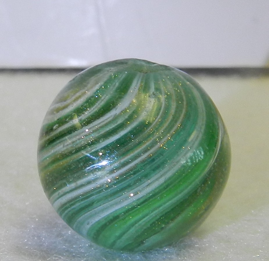 #19664m 1 Lobe or Shrunken German Handmade Onionskin Lutz Marble .77 Inches