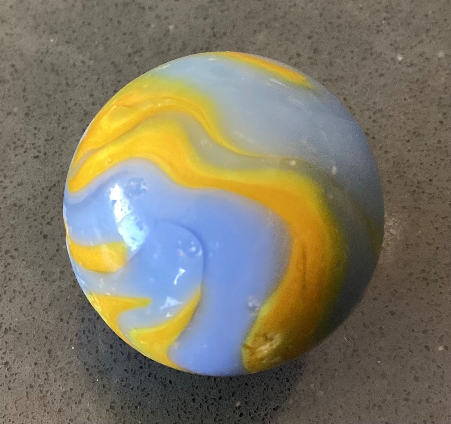 Marble Alley Agate Shooter Boulder Blue Yellow Flames Played Good+ to NM- 0.99”