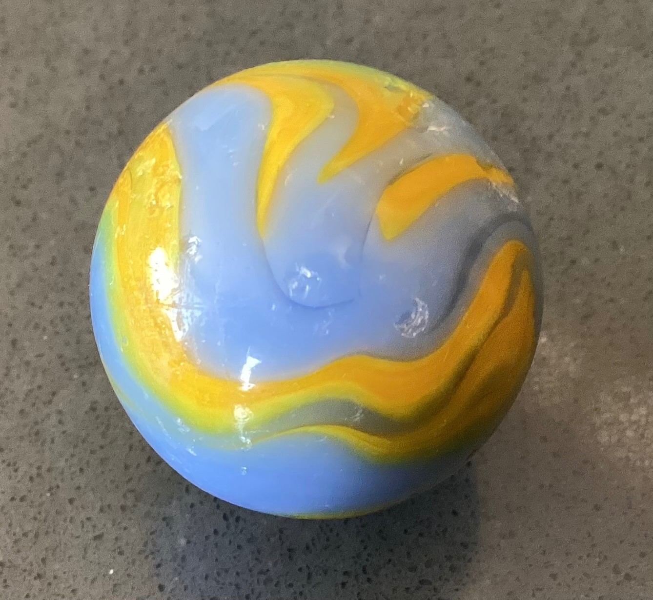 Marble Alley Agate Shooter Boulder Blue Yellow Flames Played Good+ to NM- 0.99”