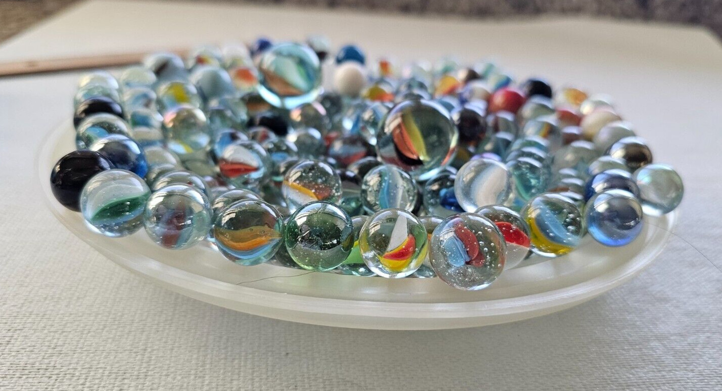 Marbles Lot Of Over 150 Plus 2 Shooters and 7 Small Steel