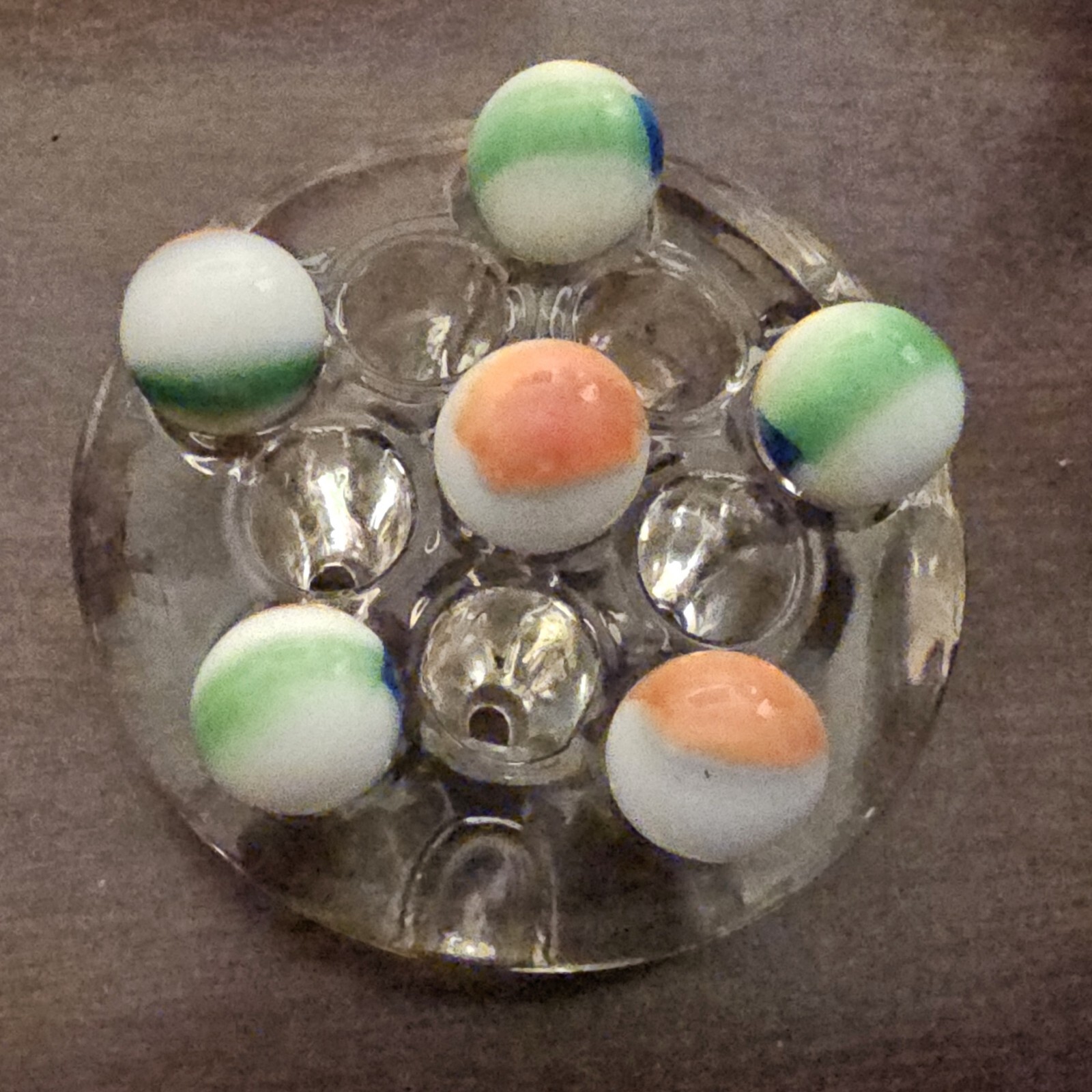 Vintage Marble King Rainbo Wh, Bl, Grn, Ylw/Org 0.625″ Glass Marbles Set of 6