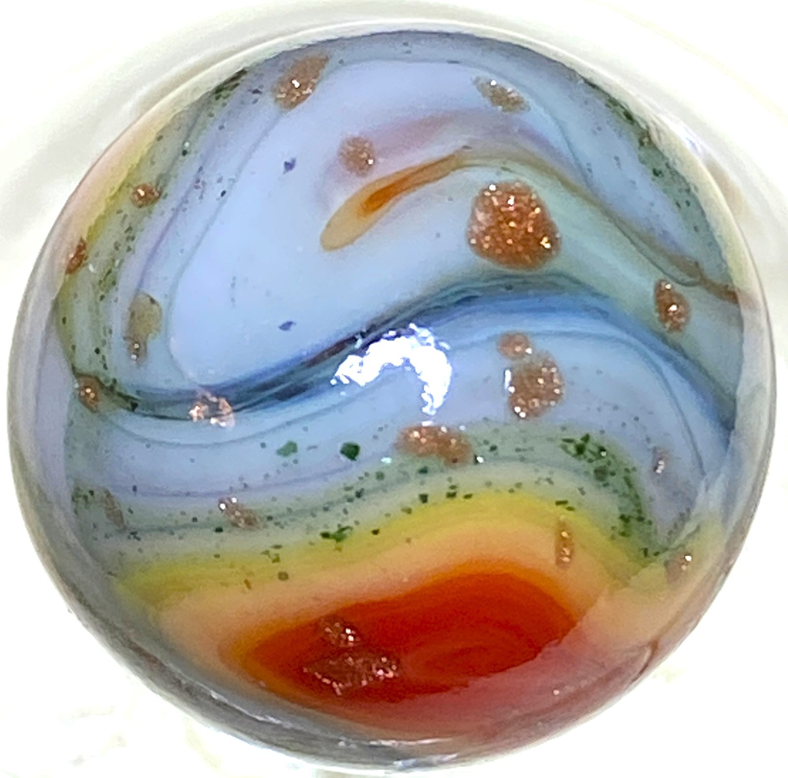 JABO/DAS INCREDIBLE GOLD LUTZ RAINBOW COLORS AVENTURIN SWIRLED SHOOTER .71″ M333