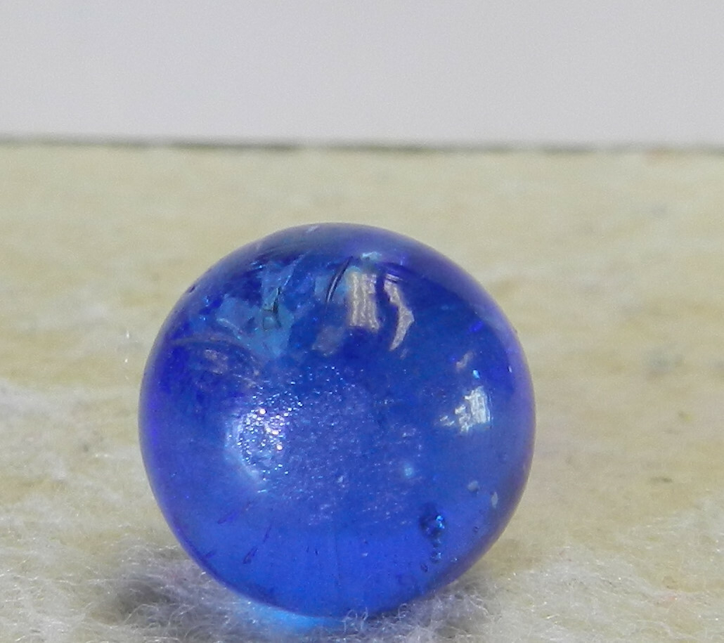 #13107m Vintage German Handmade Blue Glass Mica Marble .58 Inches