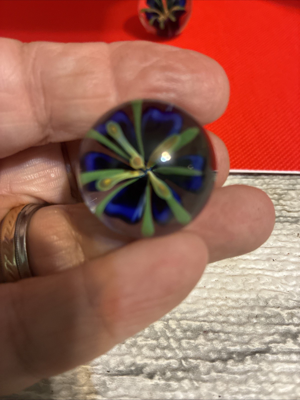 Hand Blown Glass Marble With Flowers