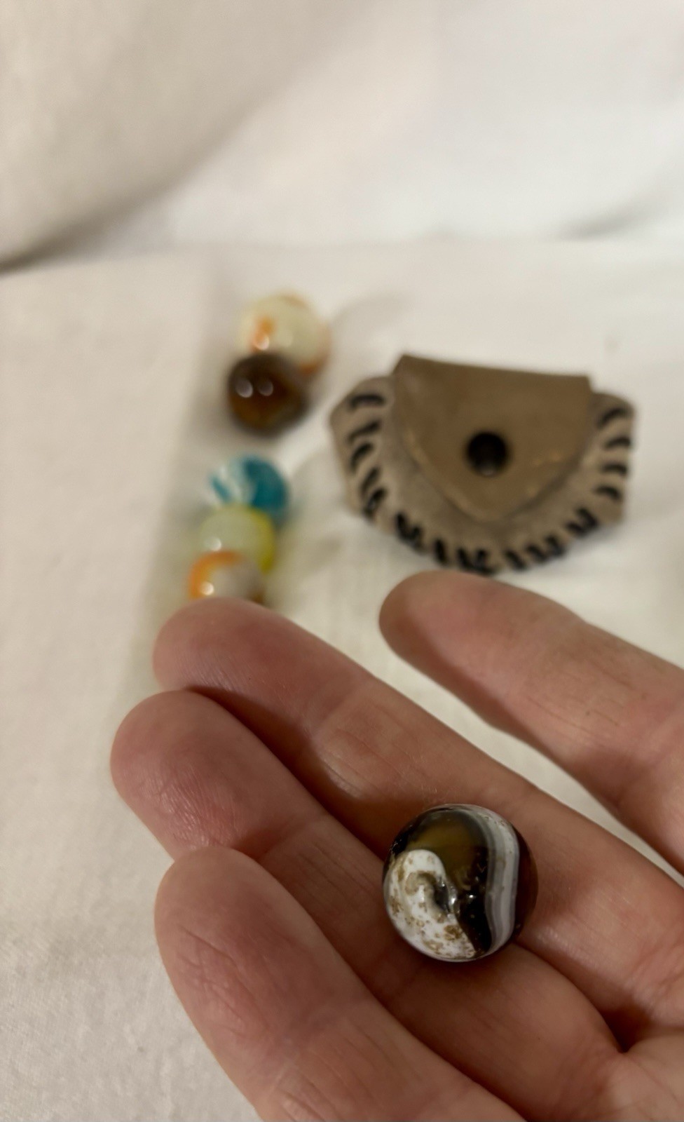 Vintage Marbles, Set of 7, Plus Leather Marble Pouch