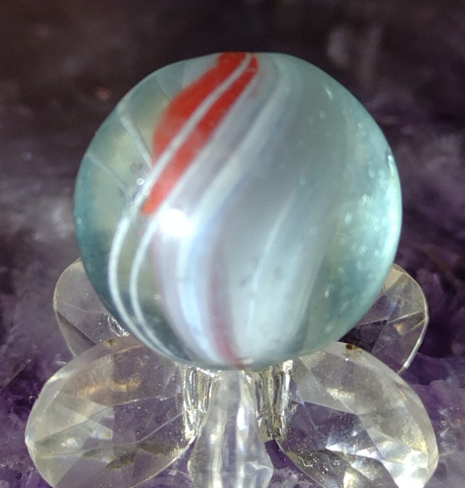 .67″ CANDY CANE COLORS! DIVIDED CORE- RARE HTF ANTIQUE GERMAN MARBLES NM