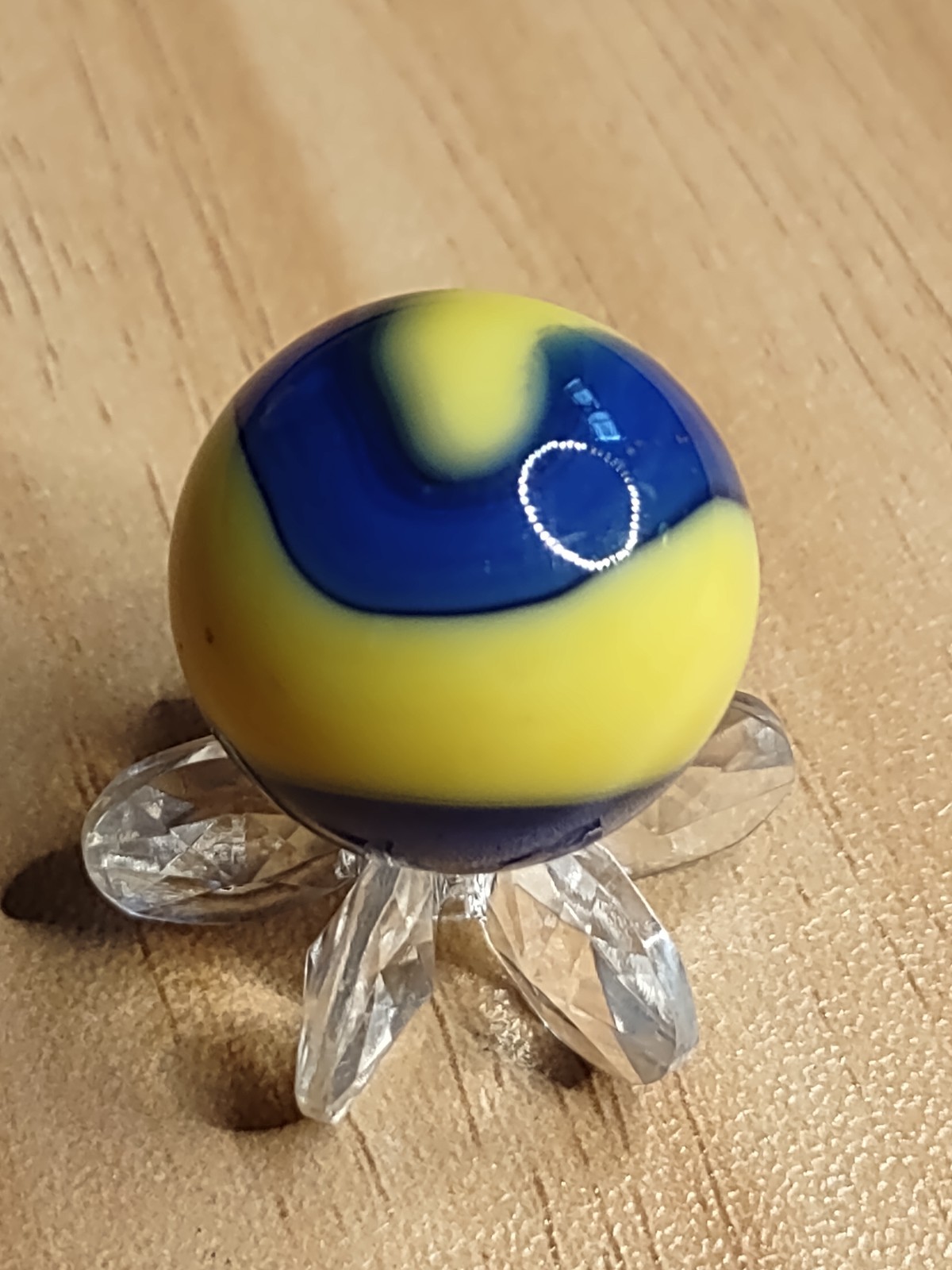 .72″ Yellow & Dark Blue – Akro Corkscrew Swirl Vintage Glass Marble Old Toys