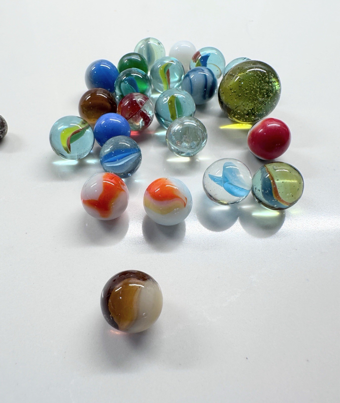 Vintage Glass Marble Lot with Original Cloth Bag Swirls Cat Eyes Shooter