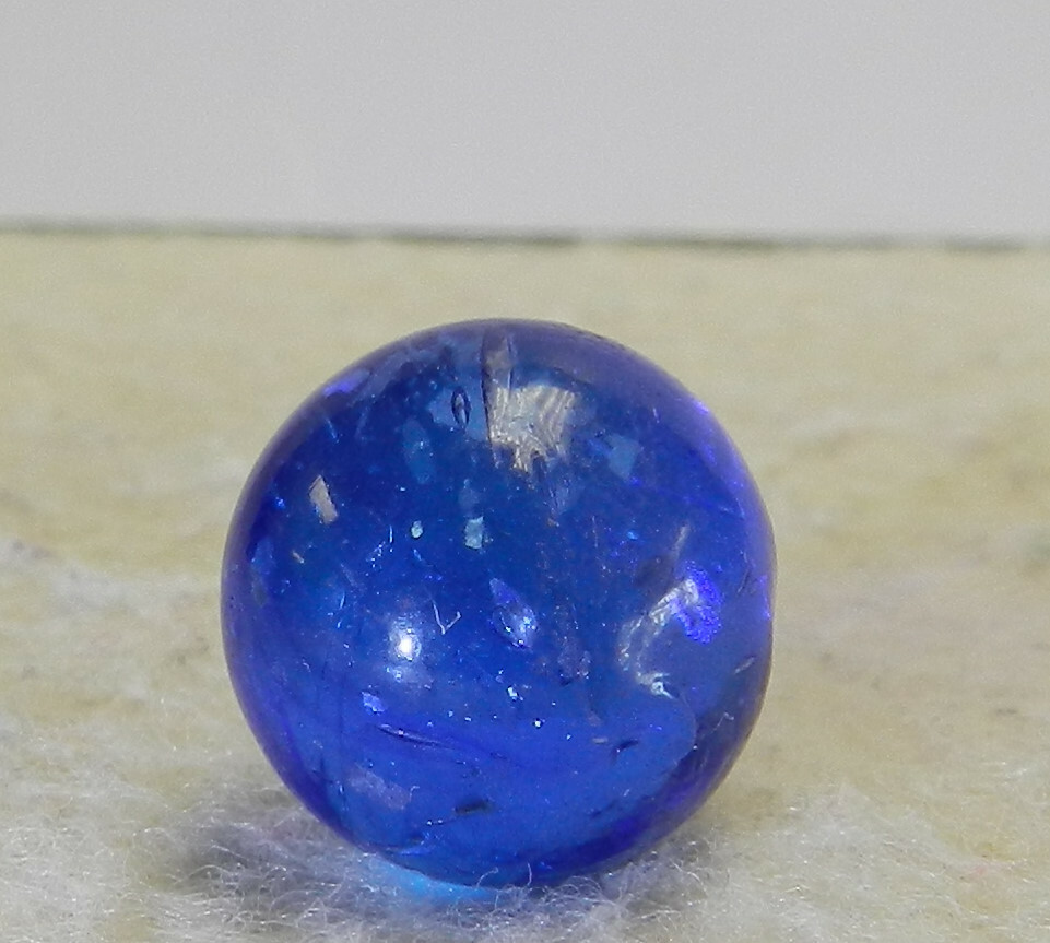#13107m Vintage German Handmade Blue Glass Mica Marble .58 Inches