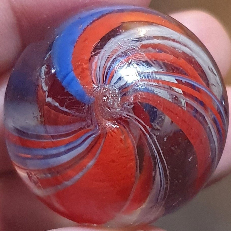 1 & 1/4″+ Rare Joseph Coat Submarine German Handmade Antique Marbles NM+
