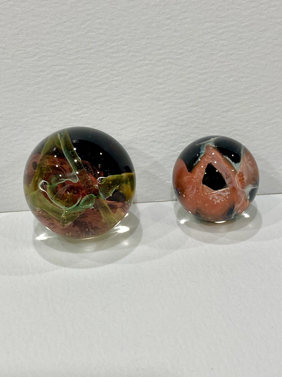 Glass Boro Marble Lot Of 2 Freemason Hand Made Art Sculpture Multi Color Design