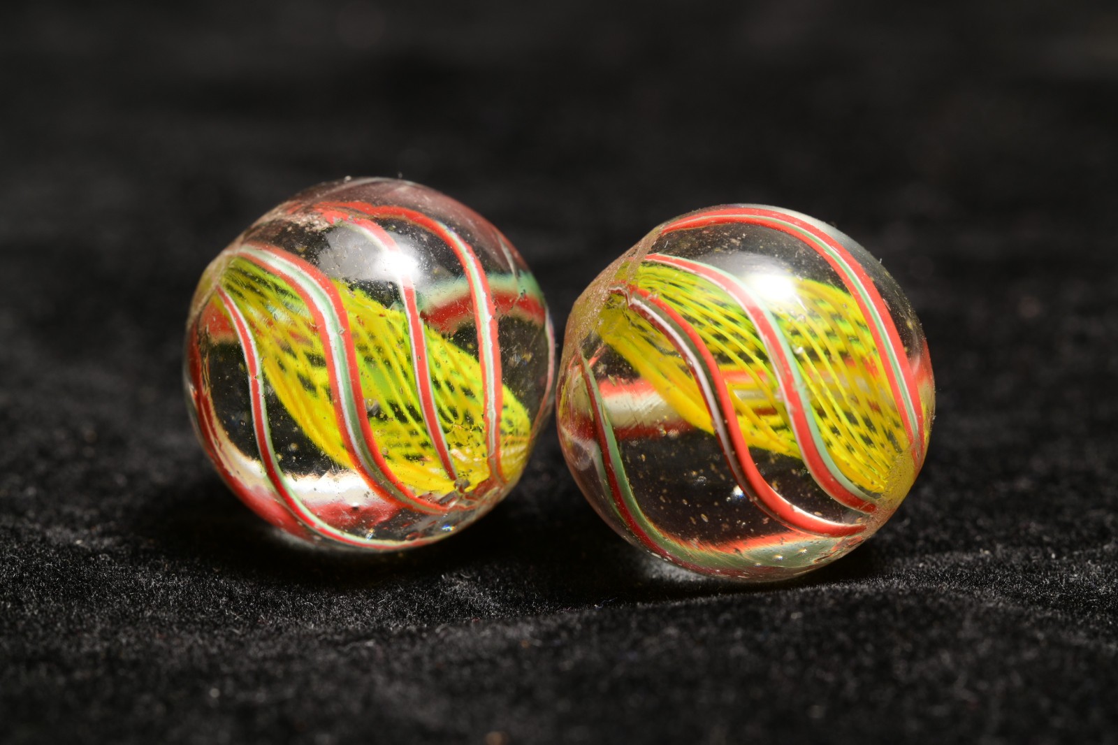Same Cane Pair Latticino German Handmade Antique Marbles 20mm 25/32”