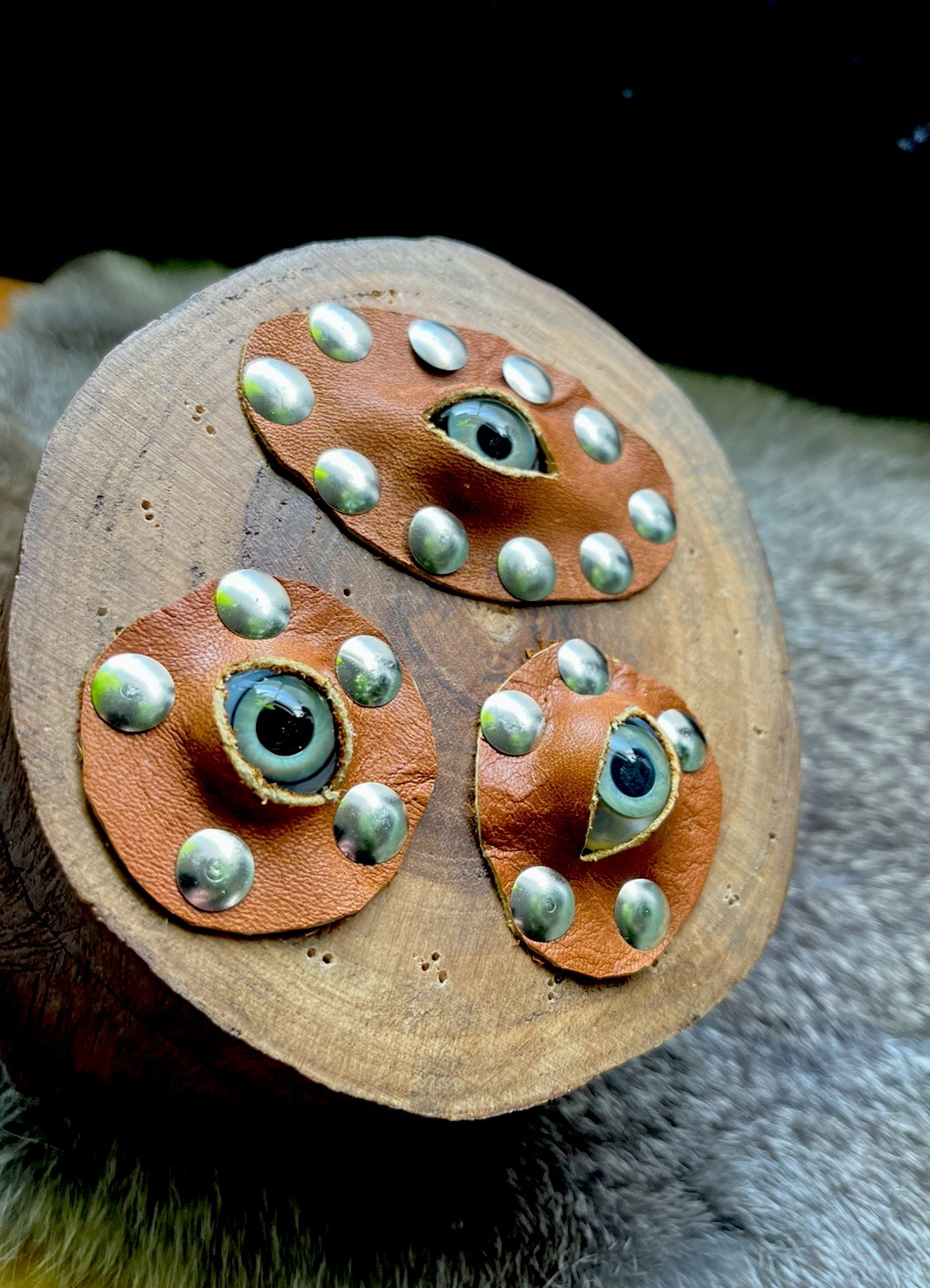 3rd Eye Wood Treasure Stash Box Leather Glass Art Eyeball Marble Hocus Pocus