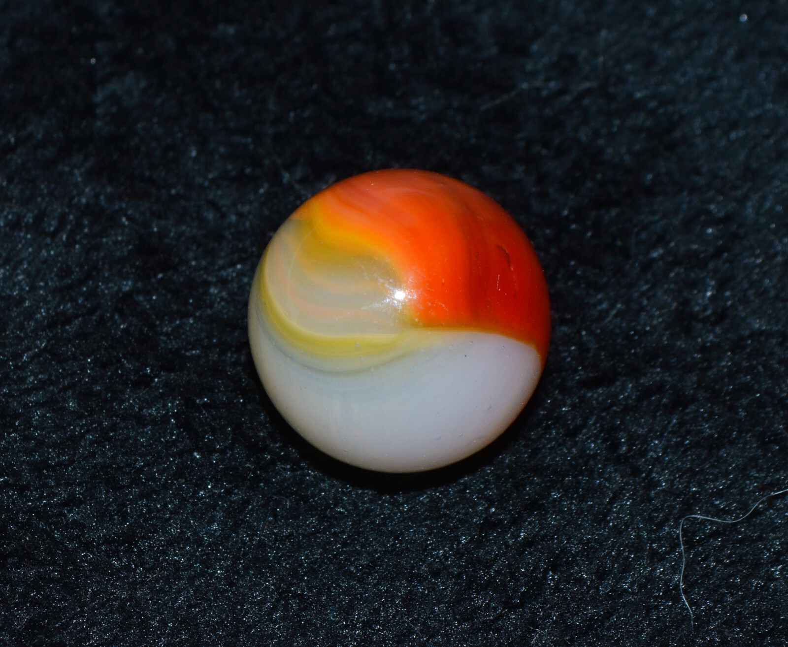 Vintage Akro Agate Peltier Slag Red White Yellow Orange Cloudy White Marble